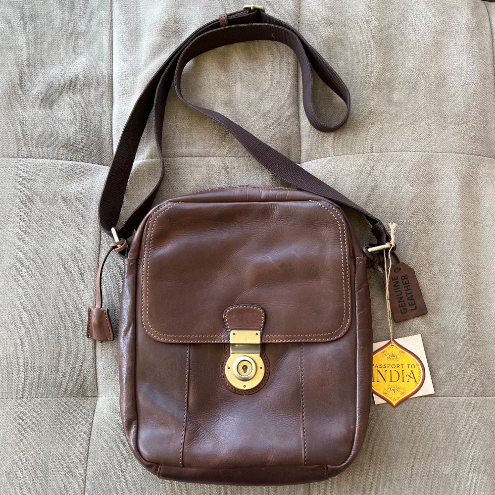 Leather Crossbody Bag with Lockable Front Flap